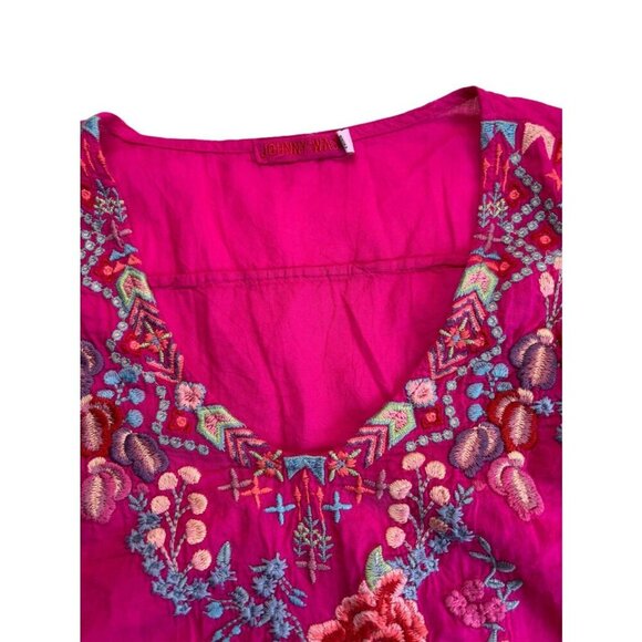 Johnny Was Pink Floral Embroidered Annalise Tunic Boho Flowy Top, Size XS - Picture 4 of 6